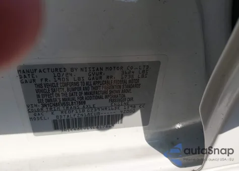 2025 Nissan Versa 1.6 Sv z USA, uszkodzony, nr VIN 3N1CN8EV6SL817869